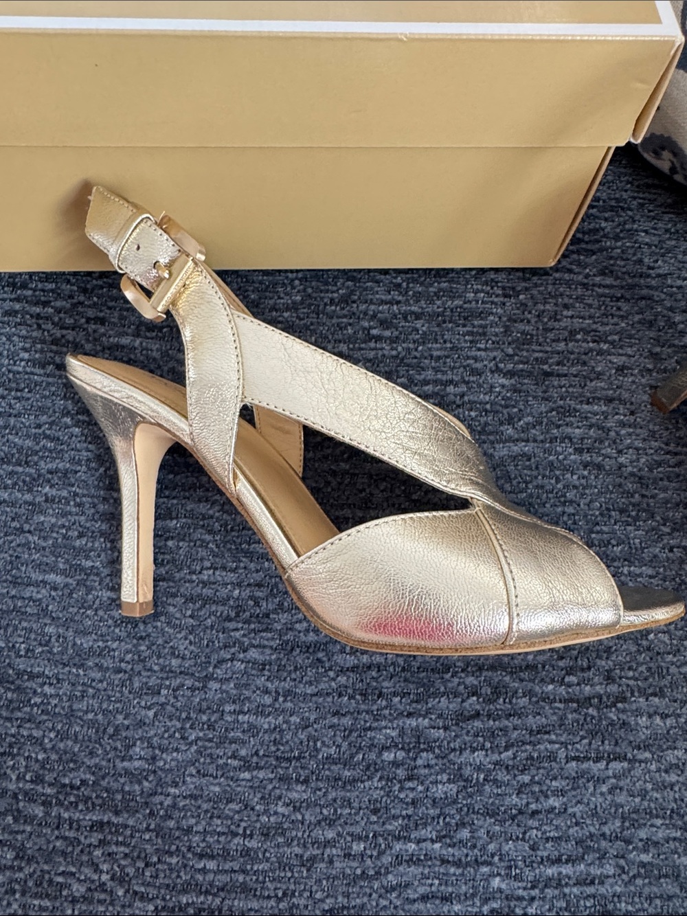Michael Kors Metallic Gold Crisscross Peep-Toe Slingback Heels - Picture 6 of 8